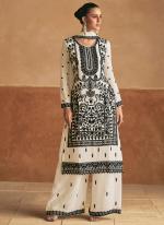 Premium Chinnon Silk White Traditional Wear Embroidery Work Readymade Plazzo Suit